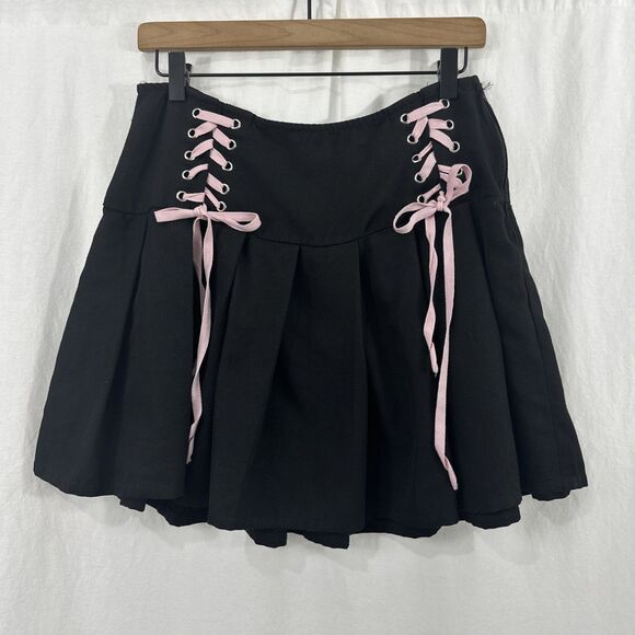 Hot Topic Dresses & Skirts - Hot Topic Corset Lace Up Pleated Black Mini Skirt Size XL Kawaii Punk Emo
